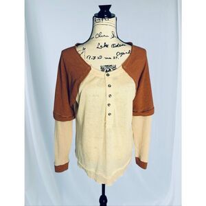 Gilded Intent Womens Size Large Color Block Henley Collarless Raglan Sleeves Top